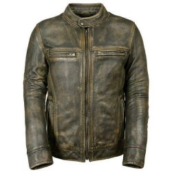 Distressed Wax Vintage Biker Retro Motorcycle Cafe Racer Leather Jacket