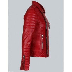 Double Breasted Mens Red Leather Biker Jacket