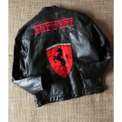 Ferrari 90s Formula 1 Racing Black Leather Jacket