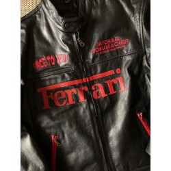 Ferrari 90s Formula 1 Racing Black Leather Jacket