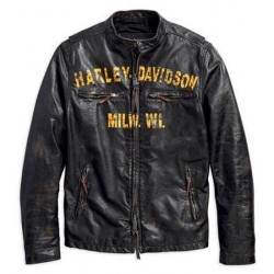 Harley Davidson Men's Forge Distressed Slim Fit Leather Jacket, Black 97006-18VM