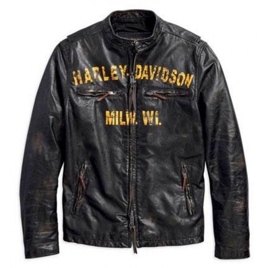 Harley Davidson Mens Forge Distressed Slim Fit Leather Jacket, Black 97006-18VM