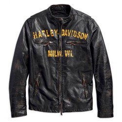 Harley Davidson Men's Forge Distressed Slim Fit Leather Jacket, Black 97006-18VM