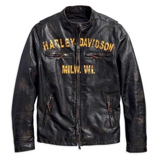 Harley Davidson Mens Forge Distressed Slim Fit Leather Jacket, Black 97006-18VM