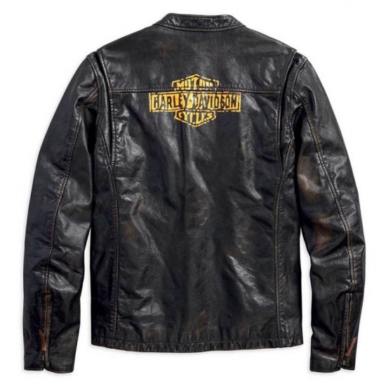 Harley Davidson Mens Forge Distressed Slim Fit Leather Jacket, Black 97006-18VM