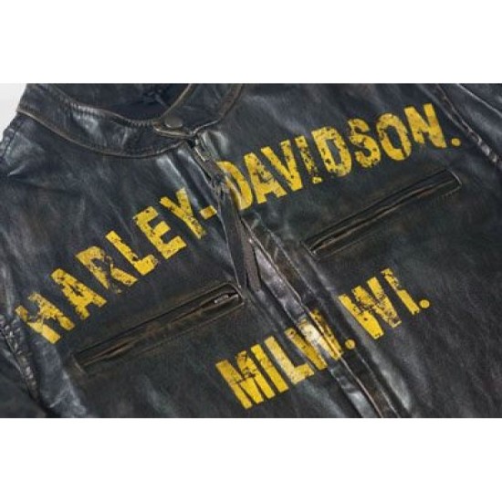 Harley Davidson Mens Forge Distressed Slim Fit Leather Jacket, Black 97006-18VM