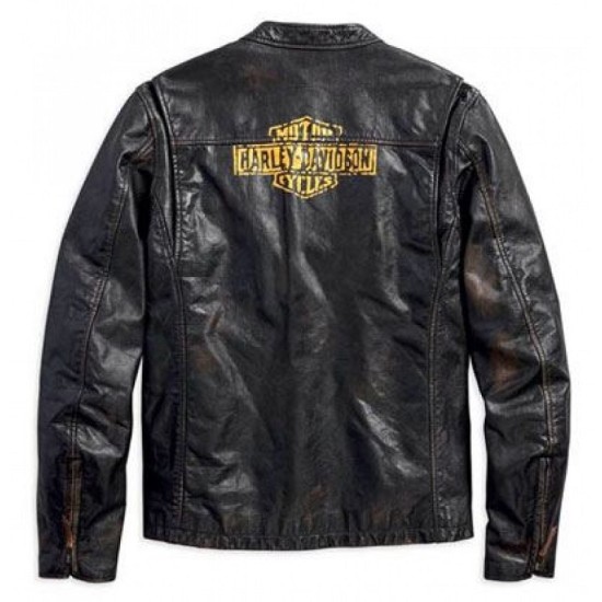 Harley Davidson Mens Forge Distressed Slim Fit Leather Jacket, Black 97006-18VM