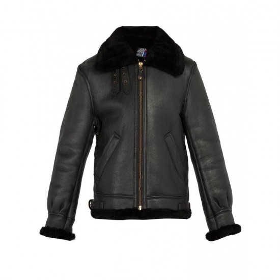 Men's Schot Aviator Faux Shearling Black Leather Jacket Men's Schot Aviator Faux Shearling Black Leather Jacket