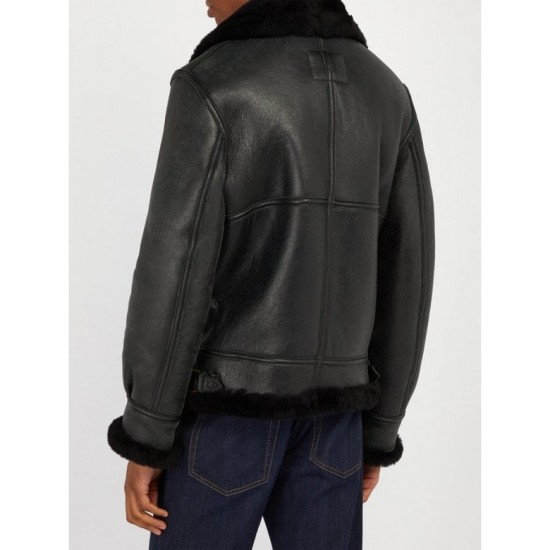 Men's Schot Aviator Faux Shearling Black Leather Jacket Men's Schot Aviator Faux Shearling Black Leather Jacket