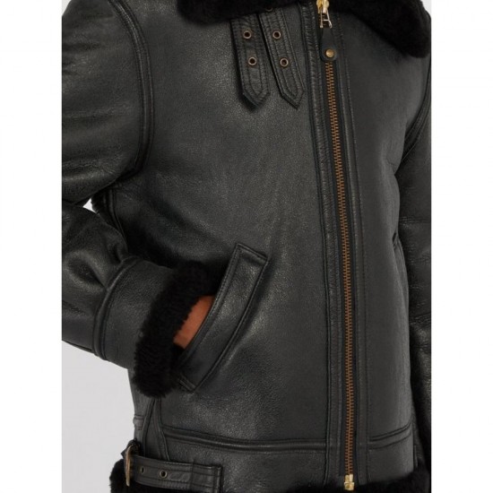 Men's Schot Aviator Faux Shearling Black Leather Jacket Men's Schot Aviator Faux Shearling Black Leather Jacket
