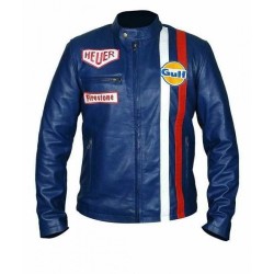 Men's Steve McQueen Le Mans Gulf Racing Blue Leather Jacket
