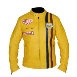 Men's Steve McQueen Le Mans Gulf Racing Yellow Leather Jacket