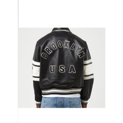 Mens Avirex Black Brooklyn USA Leather Jacket