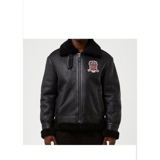 Mens Avirex Black Shearling Leather Jacket