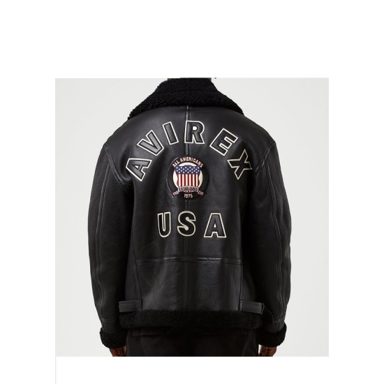 Mens Avirex Black Shearling Leather Jacket