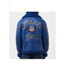 Mens Avirex Blue Shearling Leather Jacket