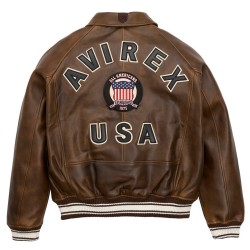 Mens Avirex Brown Leather Biker Jacket