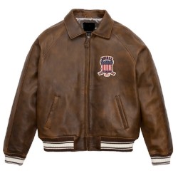 Mens Avirex Brown Leather Biker Jacket