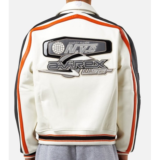 Mens Avirex Ghost Rider White Leather Jacket Mens Avirex Ghost Rider White Leather Jacket