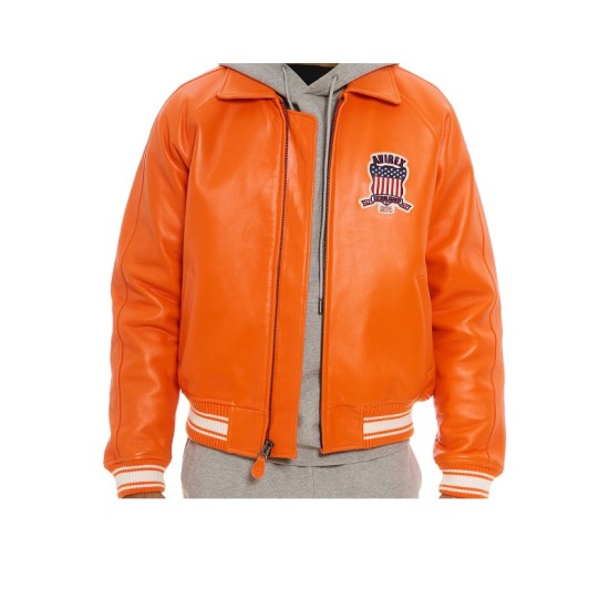 Mens Avirex Icon Orange Leather Jacket Mens Avirex Icon Orange Leather Jacket