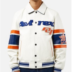 Mens Avirex New York White Leather Jacket