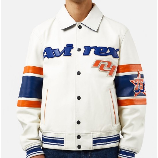 Mens Avirex New York White Leather Jacket Mens Avirex New York White Leather Jacket