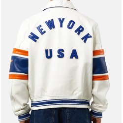 Mens Avirex New York White Leather Jacket