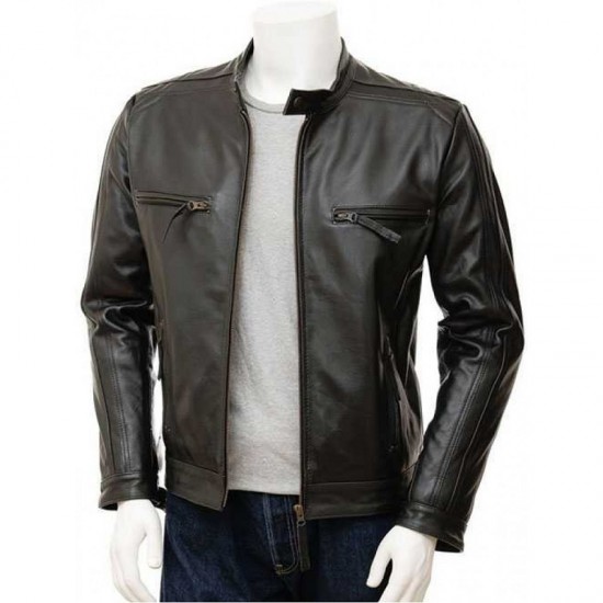 Mens Black And Brown Slimfit Stylish Classic Cafe Racer Tab Collar Real Leather Biker Jacket Mens Black And Brown Slimfit Stylish Classic Cafe Racer Tab Collar Real Leather Biker Jacket