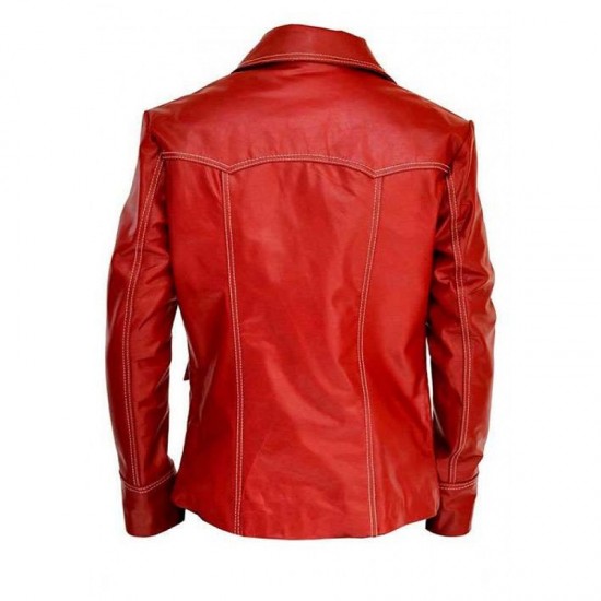 Mens Brad Pitt Fight Club Tyler Durden Coat Red Biker Leather Jacket Mens Brad Pitt Fight Club Tyler Durden Coat Red Biker Leather Jacket