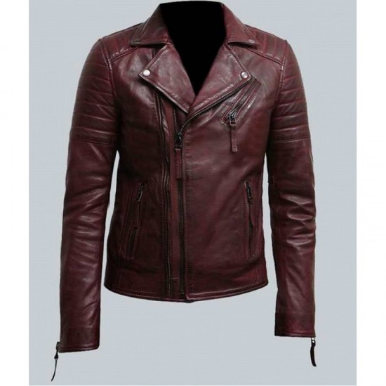 Mens Burgundy Color Biker Style Leather Jacket Mens Burgundy Color Biker Style Leather Jacket