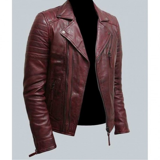 Mens Burgundy Color Biker Style Leather Jacket Mens Burgundy Color Biker Style Leather Jacket