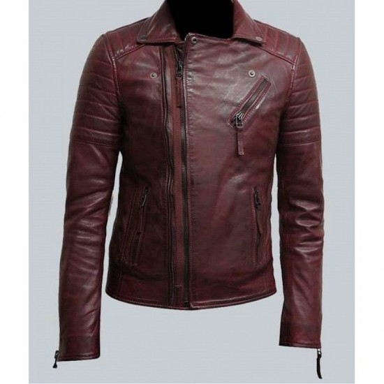 Mens Burgundy Color Biker Style Leather Jacket Mens Burgundy Color Biker Style Leather Jacket