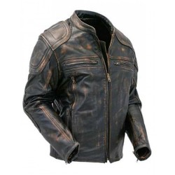 Mens Cafe Racer Quilted Distressed Brown Vintage Motorcycle Biker Leather Jacket