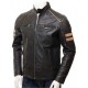 Mens Cafe Racer Striped Four Pockets Real Leather Biker Jacket Mens Cafe Racer Striped Four Pockets Real Leather Biker Jacket