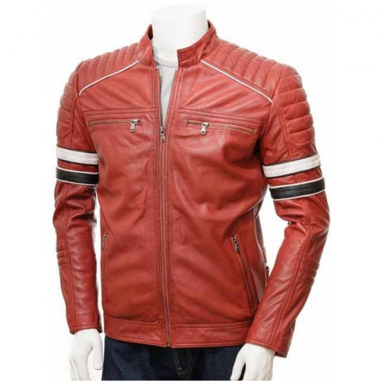 Mens Classic Racing Quilted Real Leather Biker Jacket Mens Classic Racing Quilted Real Leather Biker Jacket