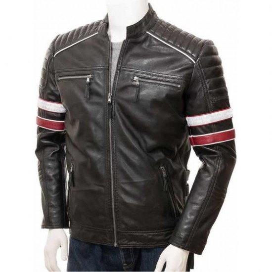 Mens Classic Racing Quilted Real Leather Biker Jacket Mens Classic Racing Quilted Real Leather Biker Jacket