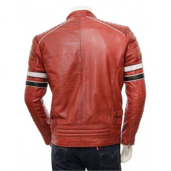 Mens Classic Racing Quilted Real Leather Biker Jacket Mens Classic Racing Quilted Real Leather Biker Jacket