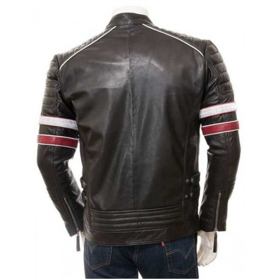 Mens Classic Racing Quilted Real Leather Biker Jacket Mens Classic Racing Quilted Real Leather Biker Jacket
