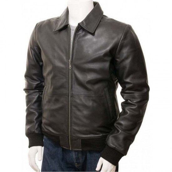 Mens Classic Shirt Collar Real Leather Bomber Jacket Mens Classic Shirt Collar Real Leather Bomber Jacket