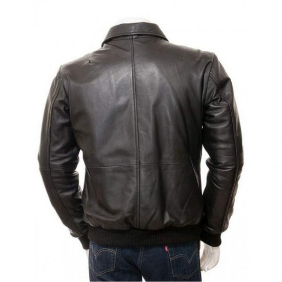 Mens Classic Shirt Collar Real Leather Bomber Jacket Mens Classic Shirt Collar Real Leather Bomber Jacket