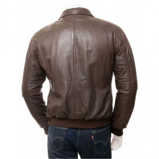 Mens Classic Shirt Collar Real Leather Bomber Jacket Mens Classic Shirt Collar Real Leather Bomber Jacket