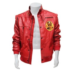 Mens Cobra Kai Karate Kid Johnny Lawrence Red Leather Jacket