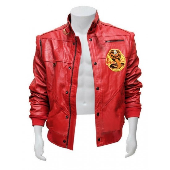 Mens Cobra Kai Karate Kid Johnny Lawrence Red Leather Jacket Mens Cobra Kai Karate Kid Johnny Lawrence Red Leather Jacket