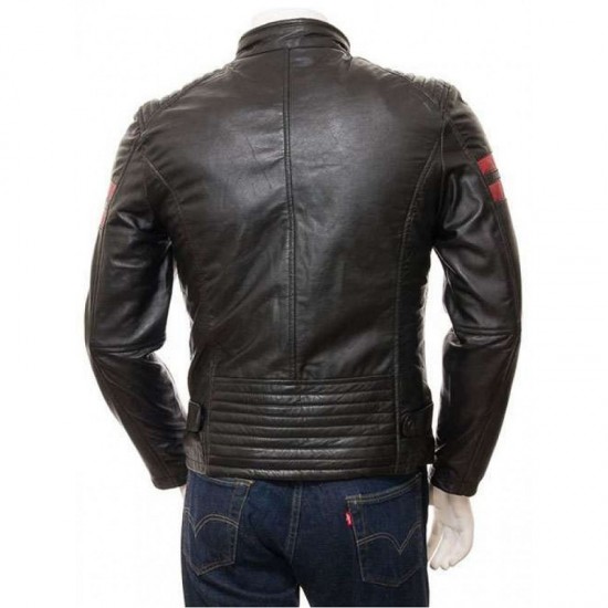 Mens Iconic Cafe Racer Sporty Red Trim Real Leather Biker Jacket Mens Iconic Cafe Racer Sporty Red Trim Real Leather Biker Jacket