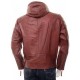 Mens Oxblood Hooded Leather Jacket Mens Oxblood Hooded Leather Jacket
