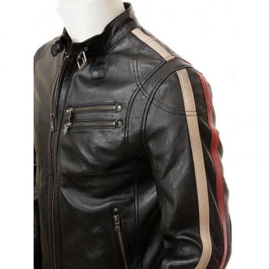 Mens Retro Cafe Racer Style Real Leather Biker Jacket Mens Retro Cafe Racer Style Real Leather Biker Jacket