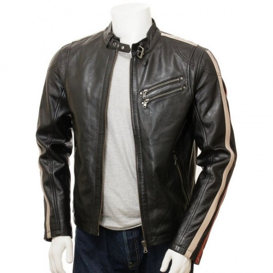 Mens Retro Cafe Racer Style Real Leather Biker Jacket Mens Retro Cafe Racer Style Real Leather Biker Jacket