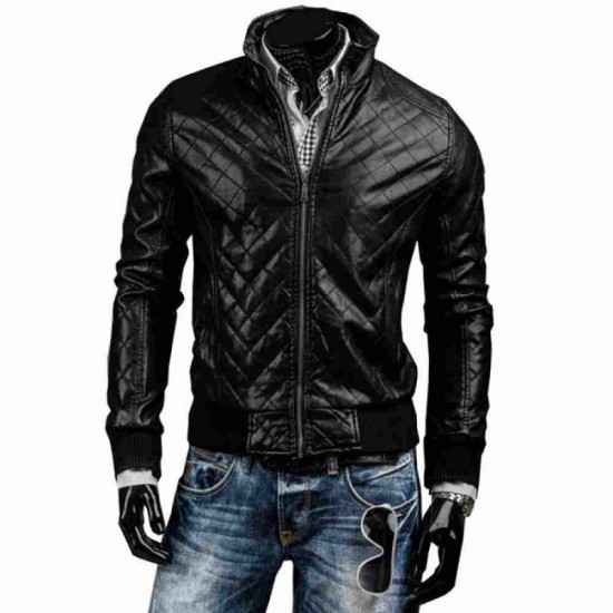 Mens Slim Fit Black Quilted Leather Biker Jacket Mens Slim Fit Black Quilted Leather Biker Jacket