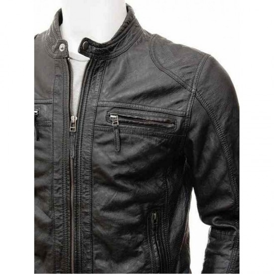 Mens Stunning Four Zipped Pockets Real Leather Biker Jacket Mens Stunning Four Zipped Pockets Real Leather Biker Jacket