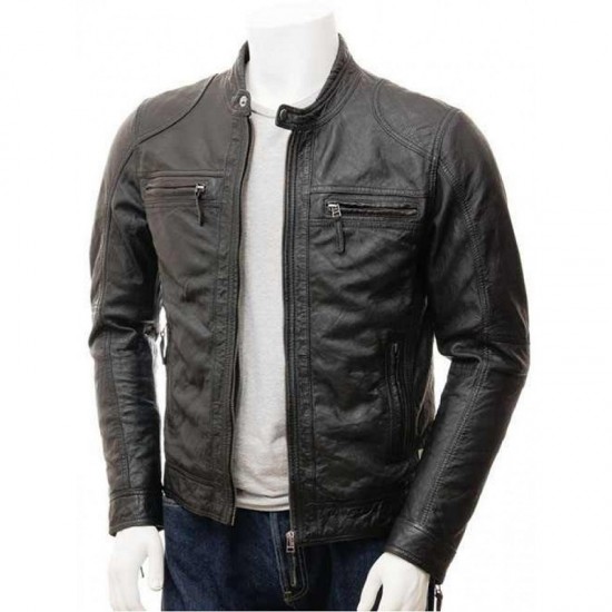 Mens Stunning Four Zipped Pockets Real Leather Biker Jacket Mens Stunning Four Zipped Pockets Real Leather Biker Jacket